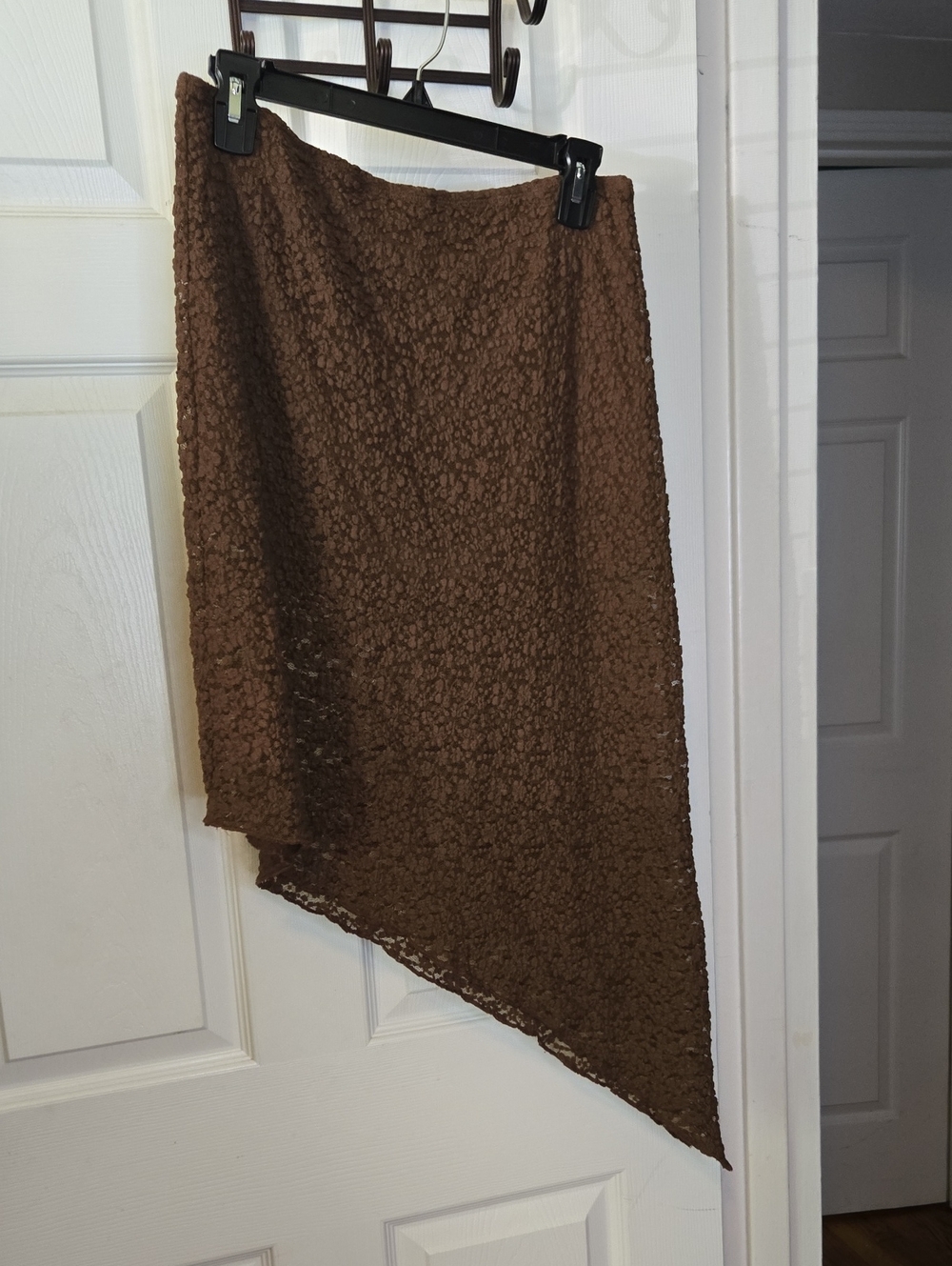 Brown Asymmetric Lace Skirt